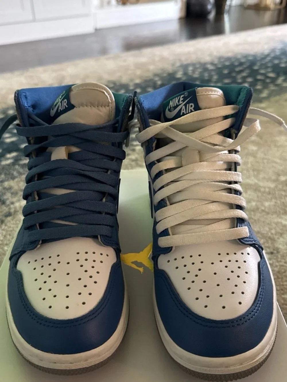 Nike Air High-Top Sneakers in Blue and White with Dual Laces
